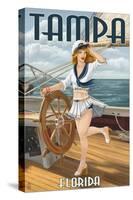 Tampa, Florida - Pinup Girl Sailing-Lantern Press-Stretched Canvas