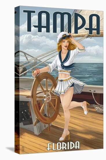 Tampa, Florida - Pinup Girl Sailing-Lantern Press-Stretched Canvas