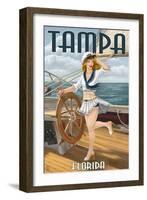 Tampa, Florida - Pinup Girl Sailing-Lantern Press-Framed Art Print