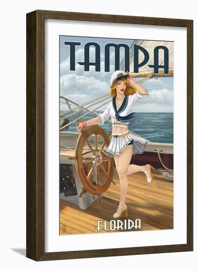 Tampa, Florida - Pinup Girl Sailing-Lantern Press-Framed Art Print