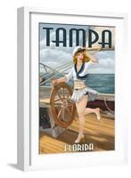 Tampa, Florida - Pinup Girl Sailing-Lantern Press-Framed Art Print