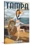 Tampa, Florida - Pinup Girl Sailing-Lantern Press-Stretched Canvas