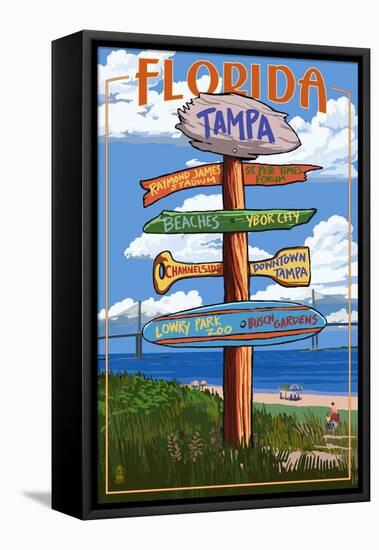 Tampa, Florida - Sign Destinations-Lantern Press-Framed Stretched Canvas