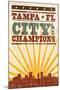 Tampa, Florida - Skyline and Sunburst Screenprint Style-Lantern Press-Mounted Art Print