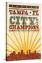 Tampa, Florida - Skyline and Sunburst Screenprint Style-Lantern Press-Stretched Canvas