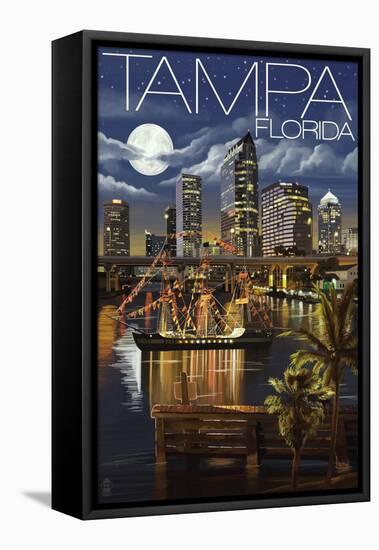 Tampa, Florida - Skyline at Night-Lantern Press-Framed Stretched Canvas