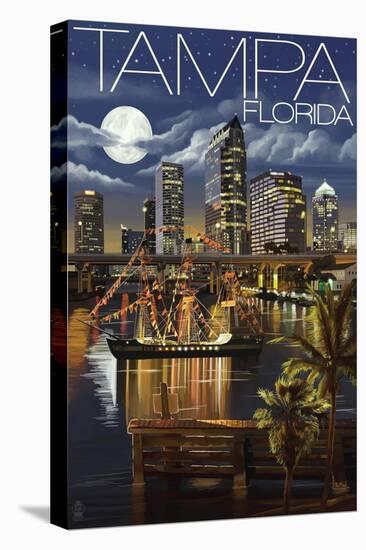 Tampa, Florida - Skyline at Night-Lantern Press-Stretched Canvas