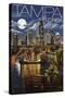 Tampa, Florida - Skyline at Night-Lantern Press-Stretched Canvas