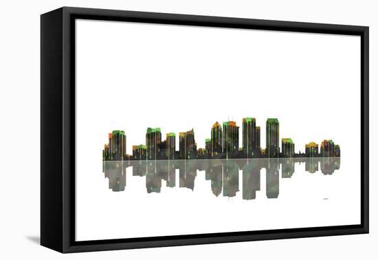 Tampa Florida Skyline BW 1-Marlene Watson-Framed Stretched Canvas