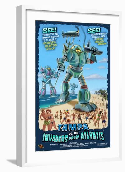 Tampa, Florida - Tampa vs. Atlantean Invaders-Lantern Press-Framed Art Print