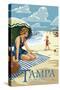 Tampa, Florida - Woman on the Beach-Lantern Press-Stretched Canvas