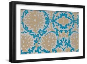 Tan & Blue Floral Pattern II-Elizabeth Medley-Framed Art Print