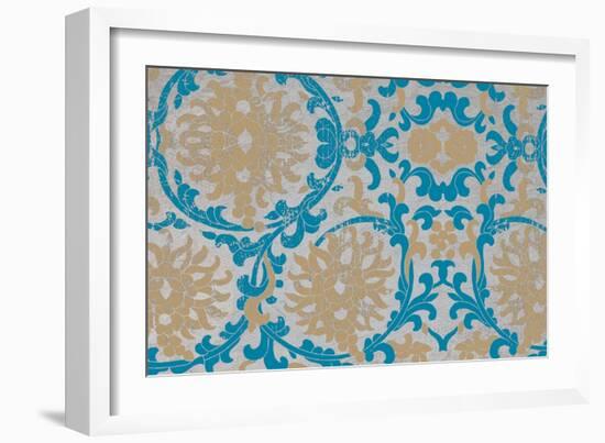 Tan & Blue Floral Pattern II-Elizabeth Medley-Framed Art Print