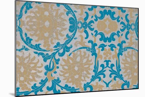 Tan & Blue Floral Pattern II-Elizabeth Medley-Mounted Art Print