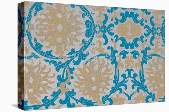 Tan & Blue Floral Pattern II-Elizabeth Medley-Stretched Canvas