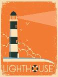 Lighthouse and Sky on Old Poster Texture.Vector Vintage Illustration-Tancha-Framed Stretched Canvas