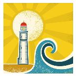 Lighthouse and Sky on Old Poster Texture.Vector Vintage Illustration-Tancha-Art Print