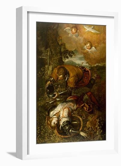 Tancred Baptizing Clorinda, C.1586-1600 (Oil on Canvas)-Domenico Robusti Tintoretto-Framed Giclee Print