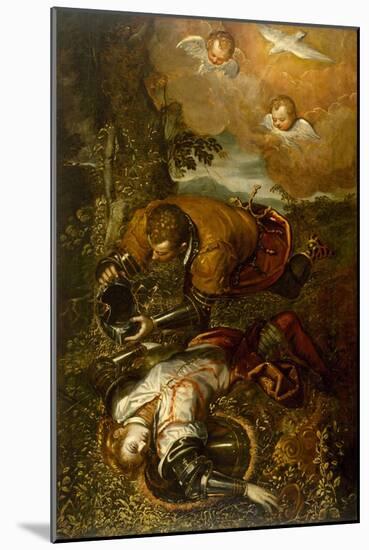 Tancred Baptizing Clorinda, C.1586-1600 (Oil on Canvas)-Domenico Robusti Tintoretto-Mounted Giclee Print