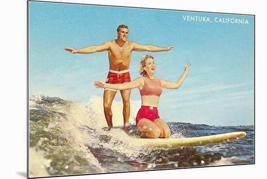 Tandem Surfing, Ventura-null-Mounted Art Print