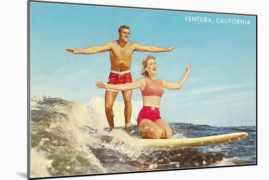 Tandem Surfing, Ventura-null-Mounted Art Print