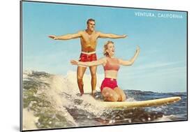 Tandem Surfing, Ventura-null-Mounted Art Print