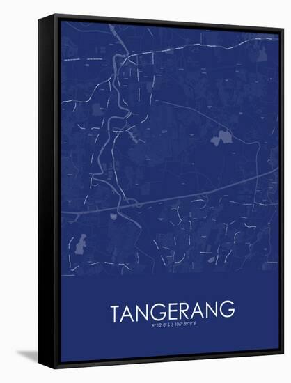 Tangerang, Indonesia Blue Map-null-Framed Stretched Canvas
