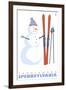 Tanglewood, Pennsylvania, Snowman with Skis-Lantern Press-Framed Art Print