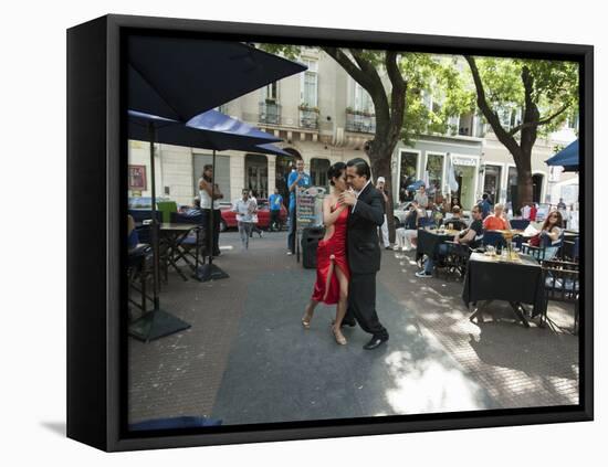 Tango Dancers Dancing for Tips at a Sidewalk Cafe-null-Framed Stretched Canvas