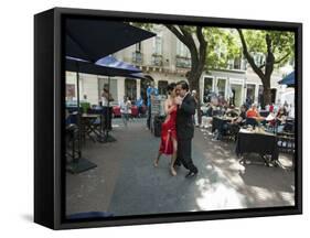 Tango Dancers Dancing for Tips at a Sidewalk Cafe-null-Framed Stretched Canvas