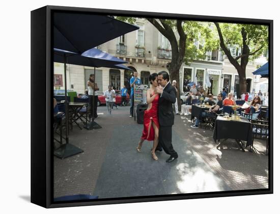 Tango Dancers Dancing for Tips at a Sidewalk Cafe-null-Framed Stretched Canvas