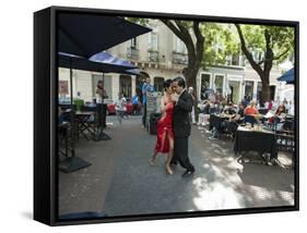 Tango Dancers Dancing for Tips at a Sidewalk Cafe-null-Framed Stretched Canvas