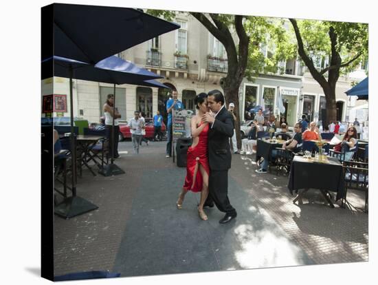 Tango Dancers Dancing for Tips at a Sidewalk Cafe-null-Stretched Canvas