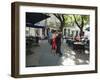 Tango Dancers Dancing for Tips at a Sidewalk Cafe-null-Framed Photographic Print