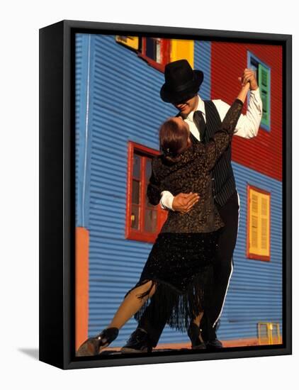 Tango Dancers on Calle Caminito, La Boca District, Buenos Aires, Argentina-Sergio Pitamitz-Framed Stretched Canvas