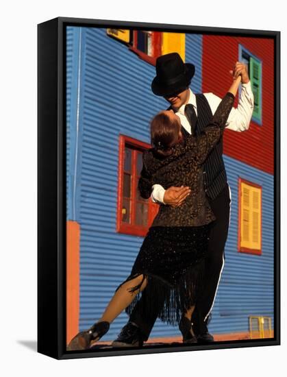 Tango Dancers on Calle Caminito, La Boca District, Buenos Aires, Argentina-Sergio Pitamitz-Framed Stretched Canvas