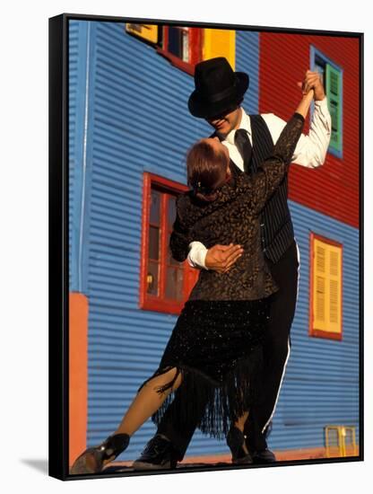 Tango Dancers on Calle Caminito, La Boca District, Buenos Aires, Argentina-Sergio Pitamitz-Framed Stretched Canvas