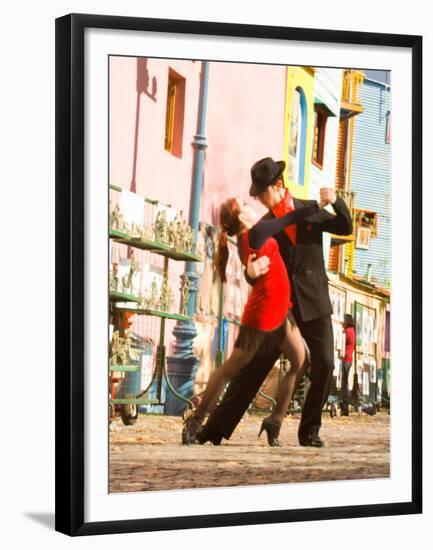 Tango Dancers on Caminito Avenue, La Boca District, Buenos Aires, Argentina-Stuart Westmoreland-Framed Premium Photographic Print
