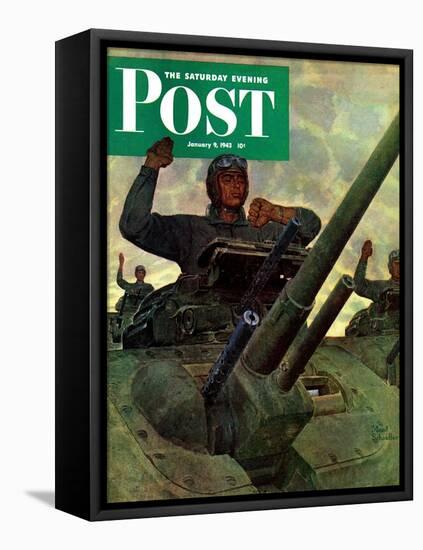 "Tank Attack," Saturday Evening Post Cover, January 9, 1943-Mead Schaeffer-Framed Stretched Canvas