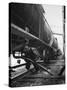 Tank Cars Line Up to Take on Crude Oil at Siding of Standard Oil of New Jersey Refinery-null-Stretched Canvas