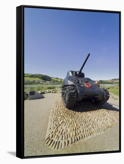 Tank Commemorating D-Day Rehearsals, Slapton Sands, Slapton Ley, South Hams, Devon, England-David Hughes-Framed Stretched Canvas
