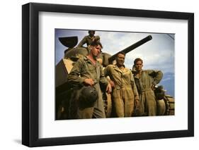 Tank Crew Leaning on M-4 Tank, Ft. Knox, Ky.-null-Framed Premium Photographic Print