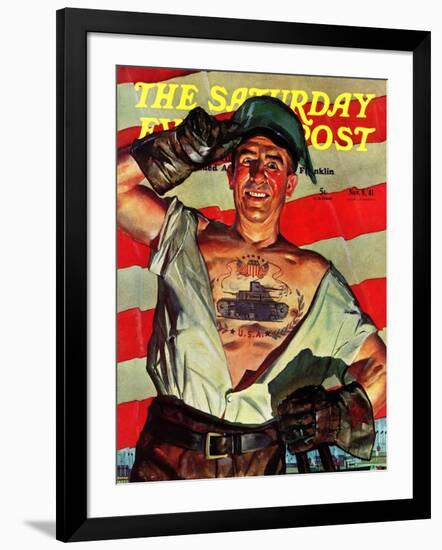 "Tank Tattoo," Saturday Evening Post Cover, November 8, 1941-Howard Scott-Framed Giclee Print