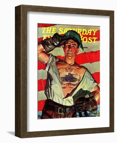 "Tank Tattoo," Saturday Evening Post Cover, November 8, 1941-Howard Scott-Framed Giclee Print