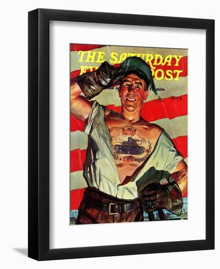 "Tank Tattoo," Saturday Evening Post Cover, November 8, 1941-Howard Scott-Framed Giclee Print