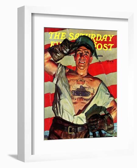 "Tank Tattoo," Saturday Evening Post Cover, November 8, 1941-Howard Scott-Framed Giclee Print