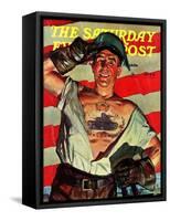 "Tank Tattoo," Saturday Evening Post Cover, November 8, 1941-Howard Scott-Framed Stretched Canvas