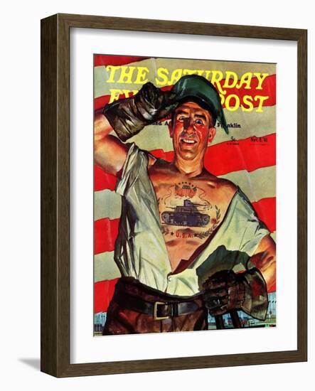 "Tank Tattoo," Saturday Evening Post Cover, November 8, 1941-Howard Scott-Framed Giclee Print
