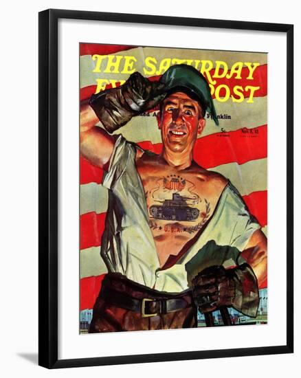"Tank Tattoo," Saturday Evening Post Cover, November 8, 1941-Howard Scott-Framed Premium Giclee Print