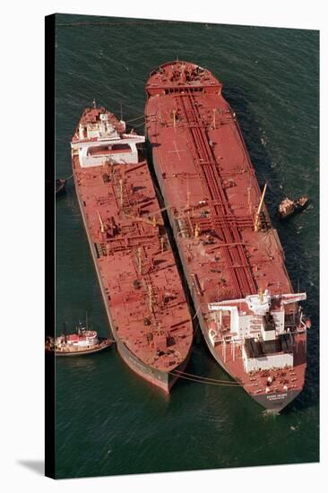 Tanker Pumps Oil from Exxon Valdez-null-Stretched Canvas